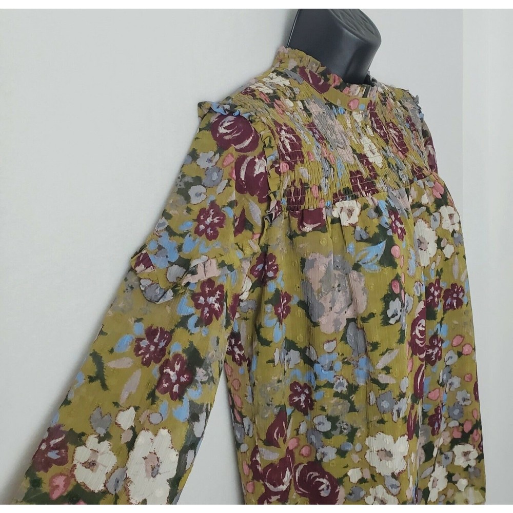 Vero Moda Womens Floral Green Smock Top Blouse Jeweltone Cottage Core Size XS